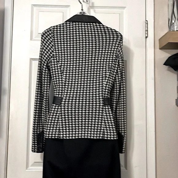 Classiques Entier Wool Leather Houndstooth Knit Blazer Fitted Cardigan Sweater